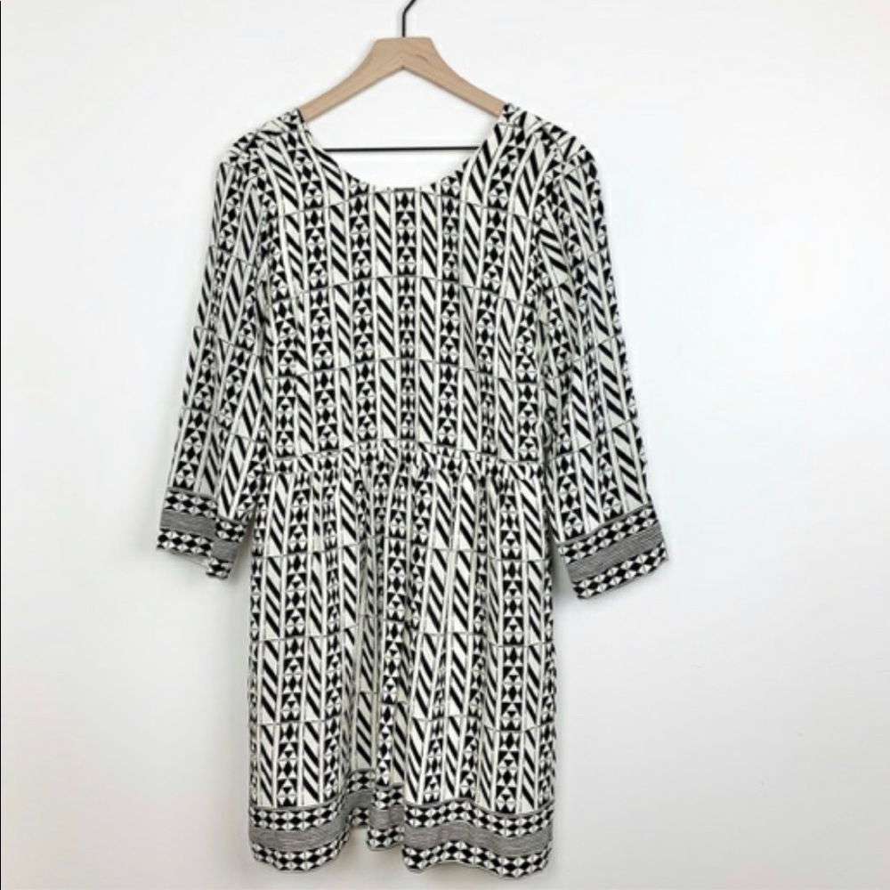 Madewell 100% Silk Black Cream Geometric Dress